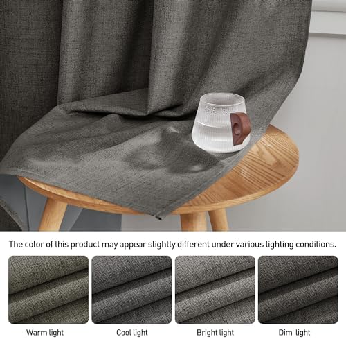 StangH Grey 100% Blackout Curtains 84 Inch Faux Linen Drapes, 2 Panels