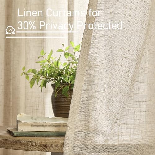LAMIT Sheer Linen Curtains 96 inches Long 2 Panels Set for Bedroom