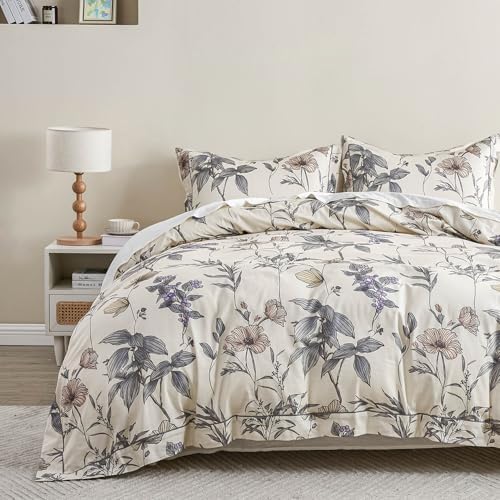Simple&Opulence 100% Cotton Duvet Cover Set Queen Size, 3Pcs Cream