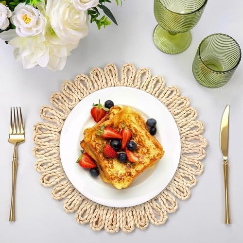 fanquare 11.8-Inch Round Corn Husk Placemats Set of 4, Farmhouse Boho