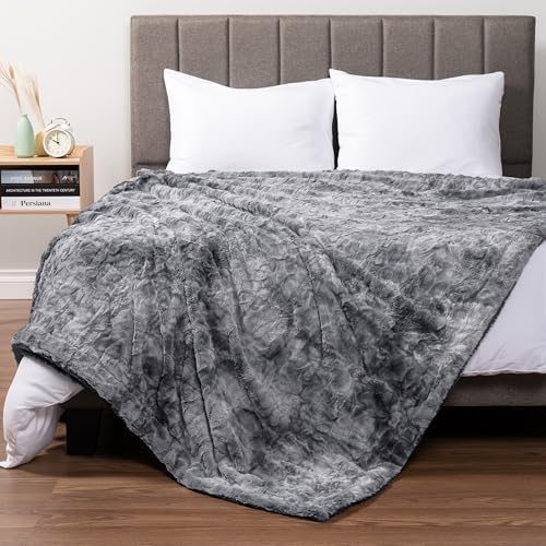 PAVILIA Tie Dye Faux Fur Sherpa Twin Blanket for Couch Bed, Grey