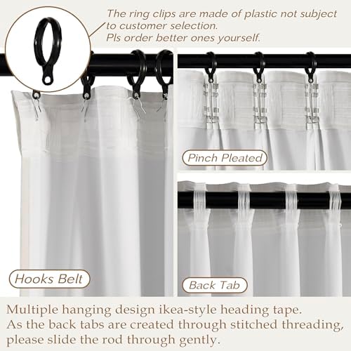 Linen Black Out Curtains 63 Inch Long, Cat Proof Back Tab Blackout