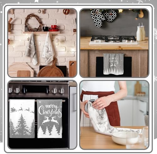 Sratte 4 Pcs Gray Christmas Kitchen Towels 16 x 24 Inch Winter Hand