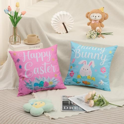 Easter Pillow Covers 20x20 Inch,Easter Decorations for Home,Set of 4