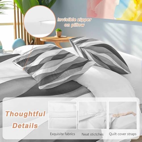 Grey Ombre Bedding Queen Duvet Cover Set, 3 Piece Microfiber Soft
