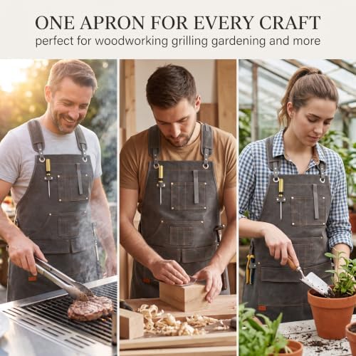 Waxed Canvas Work Apron for Men and Women,Grey,Brown,One Size