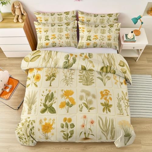 Duvet Cover Queen Size Plant Pattern Reversible Bedding Set, Super