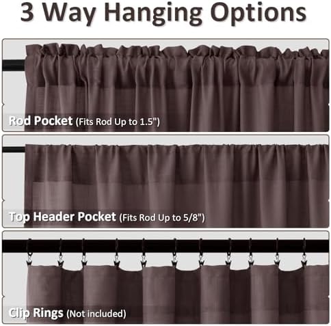 Guken Linen Curtains 96 Inch Long for Living Room Rod Pocket Coffee