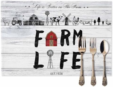 Placemats Set of 8, Farmhouse Life Woven Placemat, Linen Place Mats