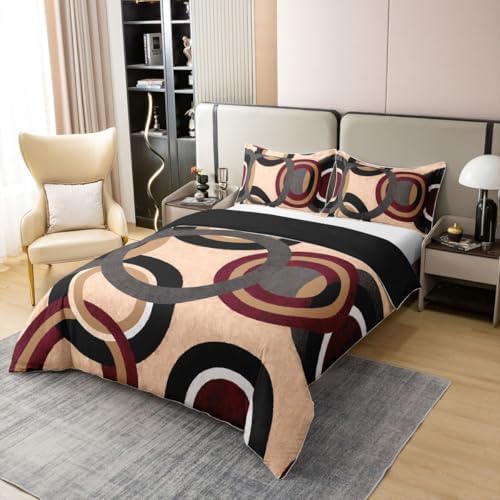 jejeloiu Modern Brown Grey Duvet Cover 100% Cotton King Size Geometric