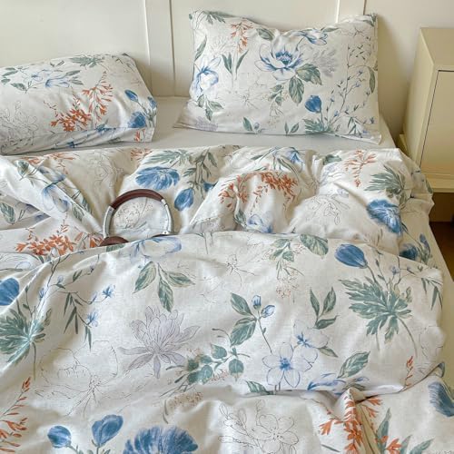 EAVD Queen Cotton Duvet Cover Chich Shabby Garden Floral Duvet Cover