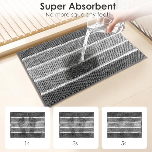 ArtyCozy Chenille Bathroom Rugs 3 Pieces, Grey, 17"×24", 20"×48"