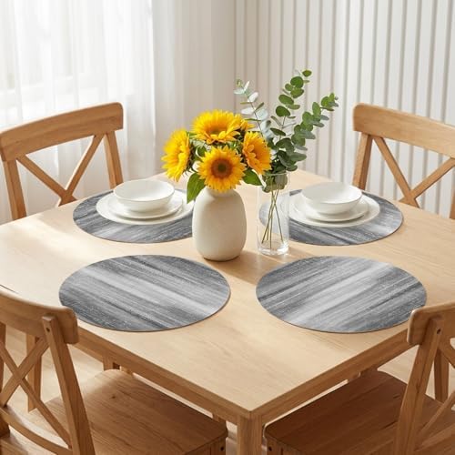 Minimalist Grey Wash Faux Leather Placemats Set of 6, 15in, Waterproof