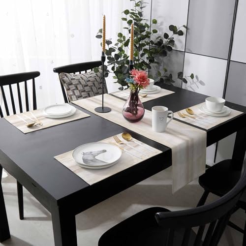 Khaki Ombre Table Runner and Placemats for Dining Table, Burlap Coffee