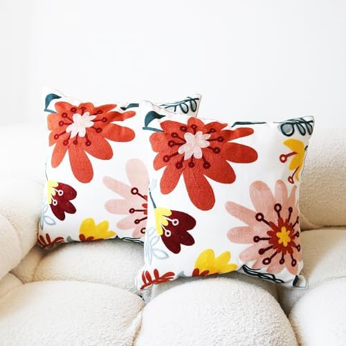 Embroidered Throw Pillow Covers 2PCS Floral Throw Covers 3D Big