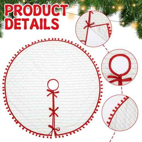 Sumind 36 Inch Christmas Tree Skirt Red and White Stripes Xmas Tree