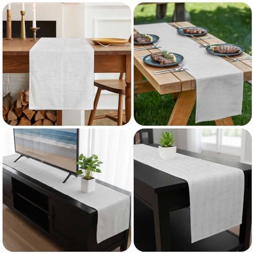 Farmhouse Light Gray Flax Table Runner 90 Inches Long,Kitchen Dining