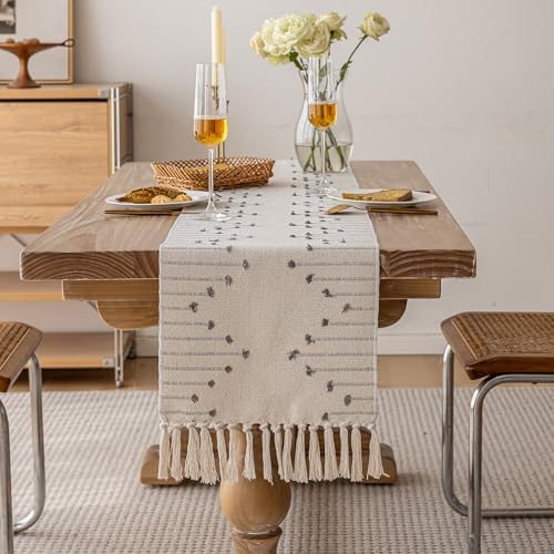 Joyfol Day Boho Table Runner, Farmhouse Stripe Cotton Table Runners