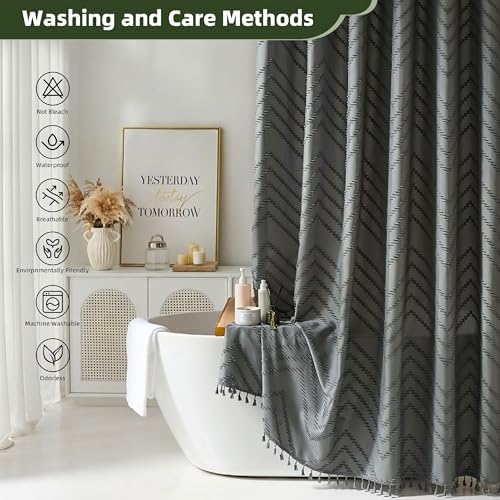 Siiluminisoy Gray Shower Curtain for Bathroom Fabric Boho Shower