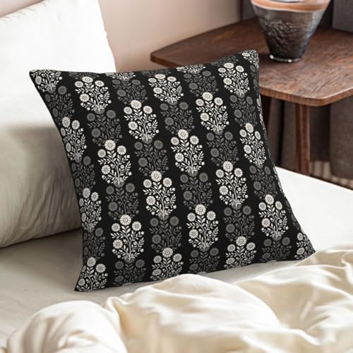 Vintage Black Cream Floral Block Print Decorative Pillow Covers 20x20