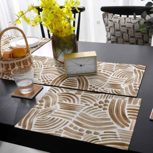Brown Striped Table Mats Set of 6 with Table Runner 90 Inches