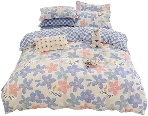 100% Cotton 4 Pieces Duvet Cover Queen Sets, Floral Print Bedding