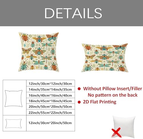 Butterfly Throw Pillow Covers Set of 2, Nature Fanciful Beetle
