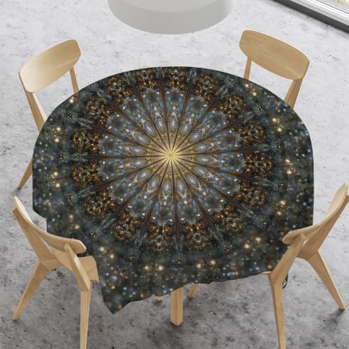Gold Gray Mandala Pattern Square Tablecloth 52 x 52 Inch