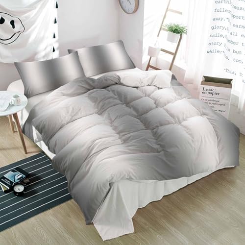 Duvet Cover Set Queen, Modern Watercolor Grey Gradient 3 Piece Bedding