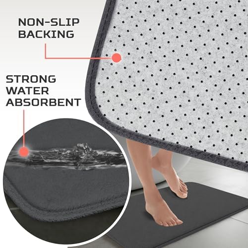 2-Piece Memory Foam Bathroom Rug Set, Non-Slip - Charcoal