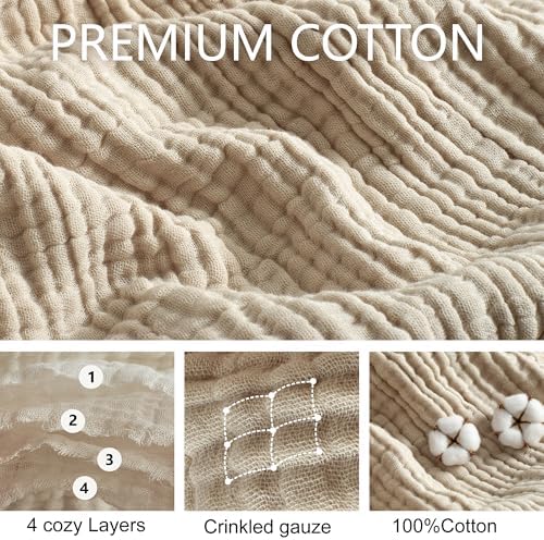100% Cotton Muslin Blanket for Adult 50x70 4-Layers Gauze Throw