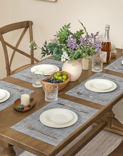 Linen Grey Placemats Set of 8 - Heat Resistant Non-Slip Place mats for