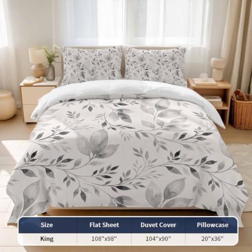 Leaves Twigs King 4 Piece Duvet Cover Set, Rustic Country Minimalist