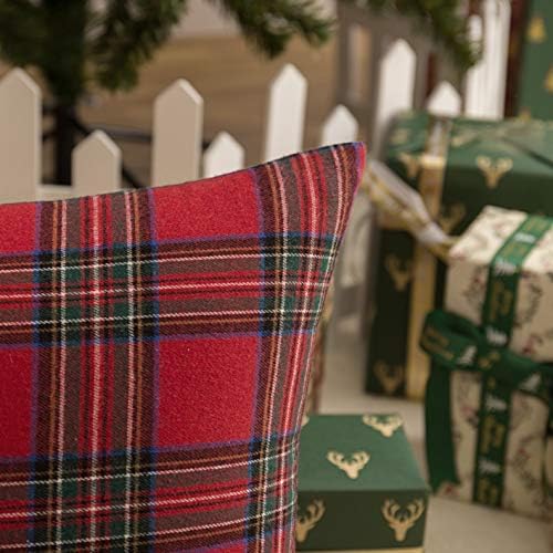 AQOTHES Christmas Plaid Decorative Throw Pillow Covers Red 18x18