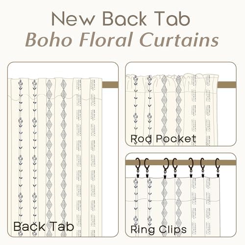 Sheer Linen Boho Patterned Curtains 50x63 Inches Long for Living Room