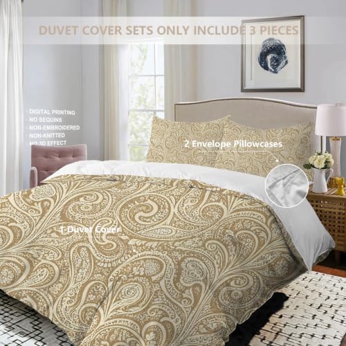 Beige Paisley Elegance 100% Cotton Duvet Cover Set Queen Size, Vintage