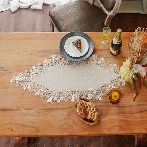 ARTABLE Small Lace Table Runner Stone Natural Linen Macrame