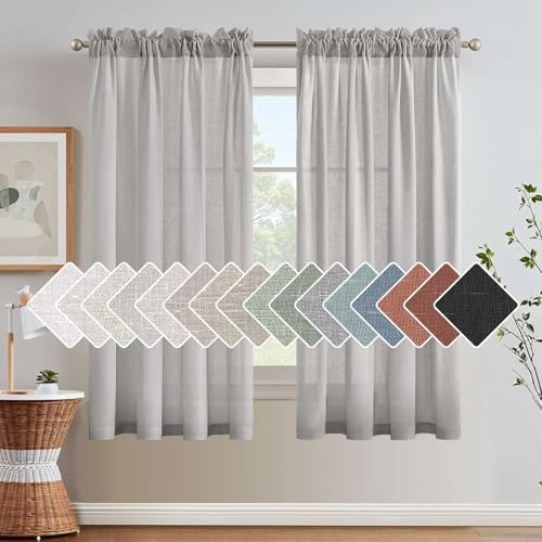 H.VERSAILTEX Dove Linen Curtains 63 Inch Length for Bedroom 2 Panels