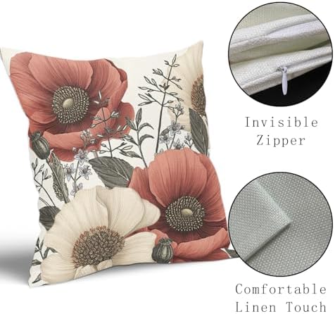 Vintage Flower Pillow Covers 18x18 Inch Rustic Floral Botanical