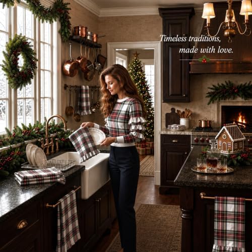 4 Pcs White Classic Christmas Kitchen Towels Ruffled