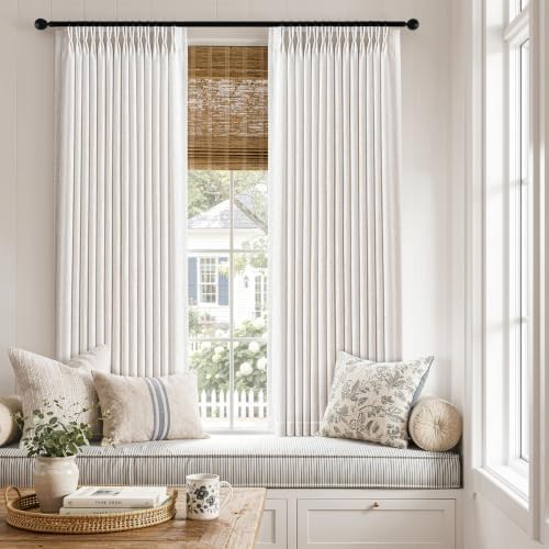 MIULEE Pinch Pleated Linen Curtainss 63 Inches Natural 2 Panels Semi