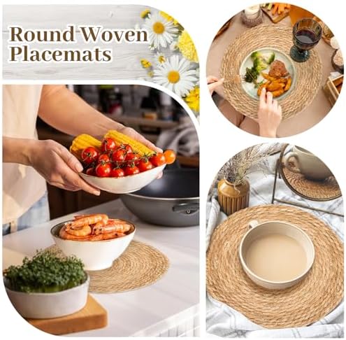FYSUIMU 12 Pcs Round 13 Inch Fall Woven Placemats Rattan Wicker Place