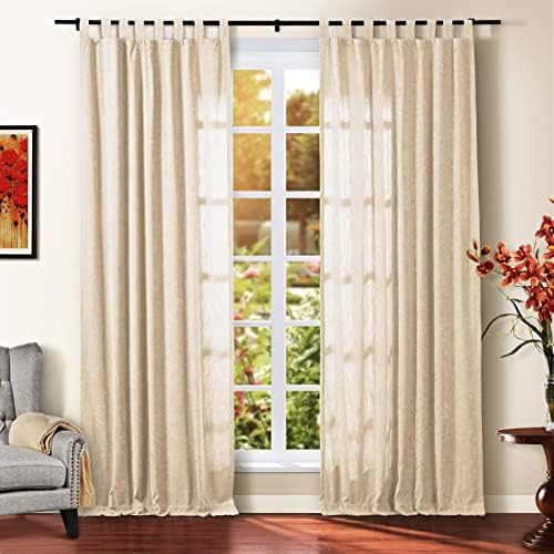 TWOPAGES Cream Tab Top Curtains for Dining Room, Soft Chenille