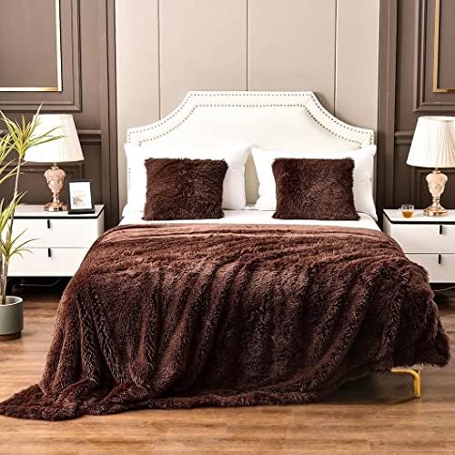 YUSOKI Long Faux Fur King Size Blanket, Brown, 90" x 104"