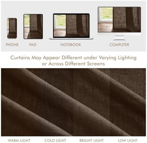 MIULEE Coffee Brown Back Tab Linen Curtains 4 Panels 42W x 96L