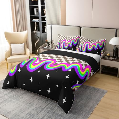 Feelyou Brown Grid Duvet Cover 100% Cotton King Size Geometric Bedding