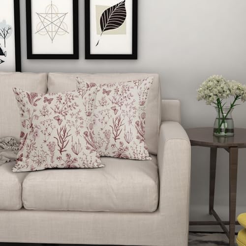 Spring Burgundy Red Floral Pillow Covers 18x18 Inch Vintage Wild
