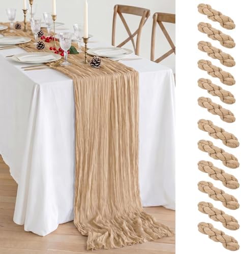 12 Pack Beige Cheesecloth Table Runner 17x108 Inch Boho Wrinkled Sheer
