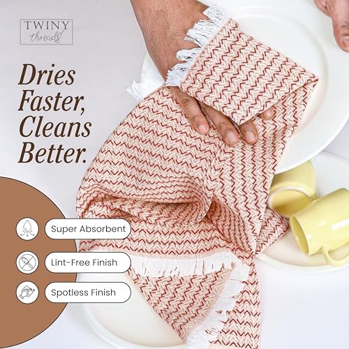 TWINY threads 4 Pc 100% Cotton Kitchen Towels, 16"x26", Quick Dry