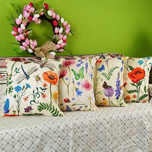 ONWAY Spring Summer Outdoor Waterproof Pillow Covers Set of 4 Floral